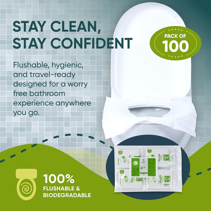 Hygeline Pack 100 Disposable Toilet Seat Covers Flushable 100% Biodegradable Paper Material | Travel Toilet Seat Covers for Adults and Potty Training, Premium Toilet Seat Liners for Public Restrooms - Image 2